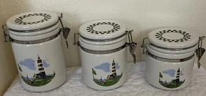 Vintage Ceramic 3-Piece Lighthouse Canister Set W/Flip Lock Lids-Alco Industries - Picture 1 of 7