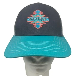 Ariat Snapback Hat Youth Aztec Logo Baseball Cap Mesh Back Charcoal Turquoise - Picture 1 of 8