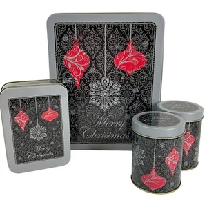 Weihnachten Urlaub Metall Dose Keks Aufbewahrung oder Geschenke schwarz silber rot 4er Set - Bild 1 von 9