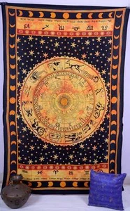Horoscope Tapestry Indian Zodiac Astrology Wall Hanging Throw Hippie Bedspread - Picture 1 of 33