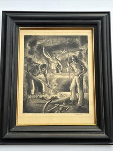ANTIQUE WPA ASHCAN STYLE DRAWING ILLUSTRATION INDUSTRIAL FACTORY WORKERS VICE - Picture 1 of 24