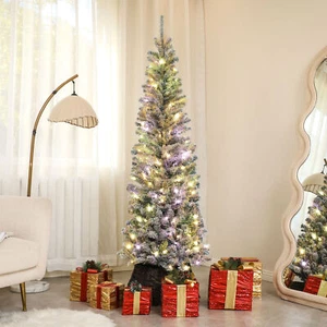 HOMCOM 6 ft Pencil Christmas Tree, Pre-Lit Xmas Tree w/ Dual Color Lights - Picture 1 of 11