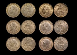 Georg V Bronze Farthings (6), Stempelglanz mit Glanz, kleinen Flecken 🇬🇧 - Bild 1 von 1