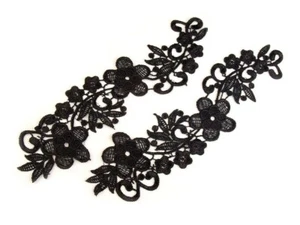 (4,27€/St.)1 Spitze 8x27cm schwarz 2-tlg. Applikation Aufnäher Stickerei Nr.11-3 - Bild 1 von 1