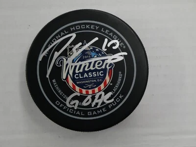PATRICK SHARP SIGNED 2015 WINTER CLASSIC PUCK INSCRIBED "GOAL" WITH BAS COA - Image 1 of 2