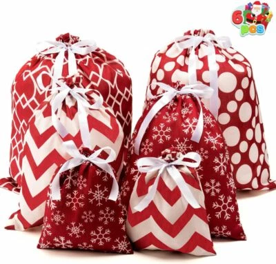 GENERAL 6PCS S+M+L Christmas Sacks Party Gift Bags Drawstring Wrap Xmas Present Storage