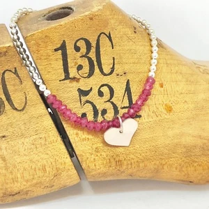 Ruby Silver Heart Stretch Bracelet Handmade Stacking Bracelet - Picture 1 of 6