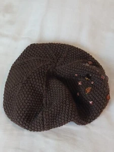 Vintage Beret Betmar Brown Knitted with Rhinestones & Studs Winter Hat - Picture 1 of 6