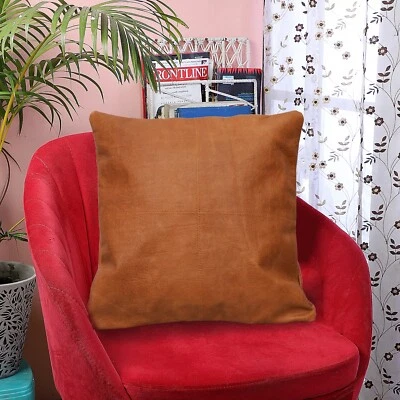 Throw Pillow Covers Genuine Leather Lambskin Sofa Decor Cushion Cases Soft Cover - Image 1 of 4