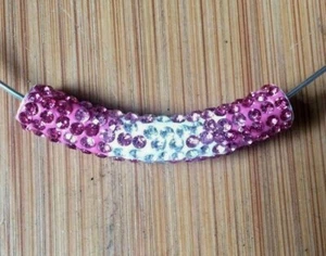 Pink / Clear Rhinestone Pave Shamballa Curved Tube Bead - Size 47x9mm. - Picture 1 of 5