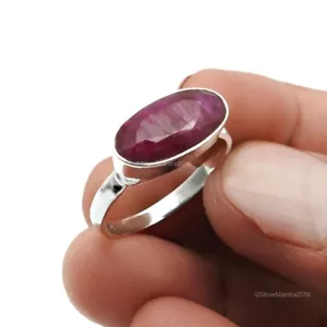 Baguette Rubino Gemma 925 Argento Sterling Nuovo Massiccio Anniversario Anello - Foto 1 di 9
