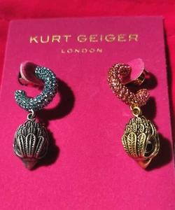 KURT GEIGER Ohrringe Ohrstecker Creolen Adlerkopf Kristall Blau Pink Gold Silber - Bild 1 von 5