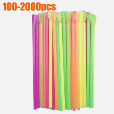 100-2000Stk Löffel Trinkhalme Löffelhalme Ø 6x200mm bunt Bar Pub Slush Strohhalm - Bild 1 von 4