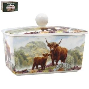 Highland Cow and Calf Butter Dish Ceramic - Picture 1 of 3