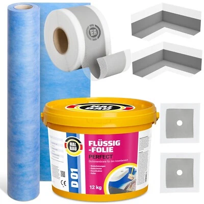 Dichtset für Dusche Bad Abdichtung Dichtbahn Dichtband Flüssigfolie 12kg SET H26 - Bild 1 von 4