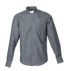 Clergy Shirt Long Sleeves Solid Colour Mixed Cotton Dark Grey