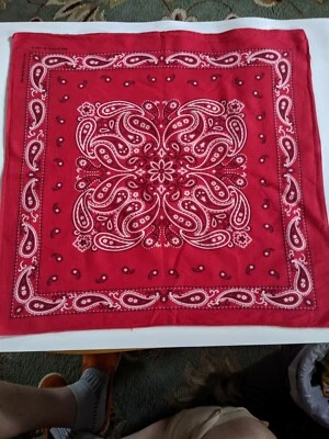 Bandana Vintage Años 70 Rojo Blanco Paisley 100% Algodón EE. UU. Boho Hippy 20x21" Foto 1 de 4