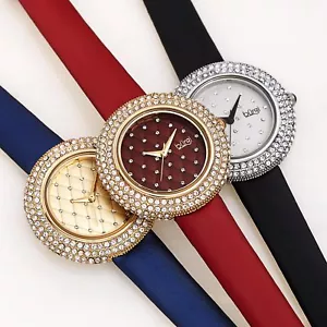 Women's Burgi BUR207 Swarovski Crystal Quilted Dial Satin Leather Strap Watch - Picture 1 of 32
