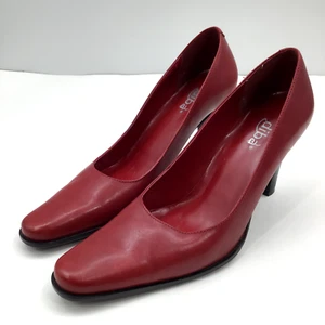 Women's Diba Red Leather Pumps 6.5 Brazilian Stacked 4" Heels Square Toe Classic - Picture 1 of 15