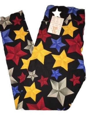 NUEVO Leggings LuLaRoe Tall & Curvy TC Americanos Negro Rojo Azul Dorado Plata Estrellas Foto 1 de 4
