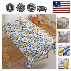 Lemon Tablecloth, Washable Summer Table Cloth Printed with Lemons Flower Wate... - Picture 1 of 8