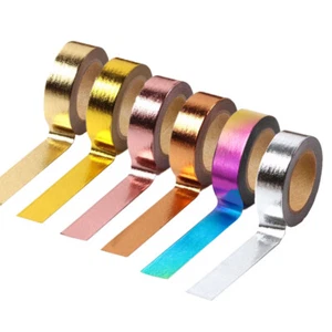 6 Rolls Foil Washi Tape Set 15mm x10m Solid Colorful Paper Adhesive Sticky Tapes - Picture 1 of 81