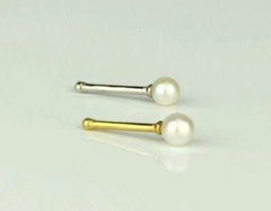 14k Yellow or White Gold Freshwater Pearl Nose Rings Piercing Stud - Picture 1 of 3