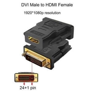 DVI to HDMI Adapter Bi-directional DVI D Male to HDMI Female Cable Connector - Picture 1 of 3