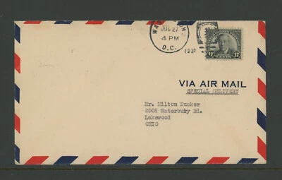 FDC 1931 VF Washington DC Cancel Cover Air Mail 17 cent Stamp Used Slit open top - Image 1 of 2