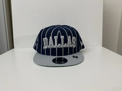 New Era 9Fifty NFL 达拉斯牛仔细条纹海军蓝灰色绿色平沿帽全新 — 第 1/4 张图片