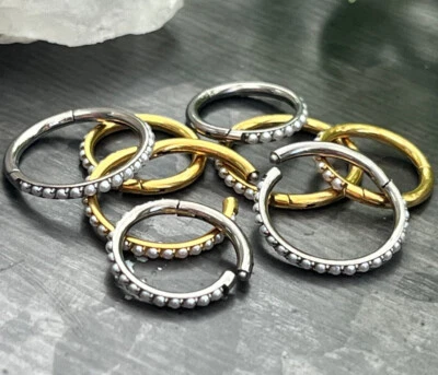 1pc Outer Edge Pearls Titanium Hinged Orbital Helix Septum Ear Cartilage - Image 1 of 3