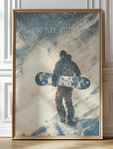 “On Mountain Time” Poster, Snowboarder Wall Art Print, Ski Lodge Wall Decor - Picture 1 of 5