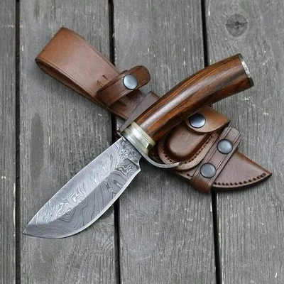 Custom Handmade dumaccus steel hunting knife with leather sheet - Image 1 of 4