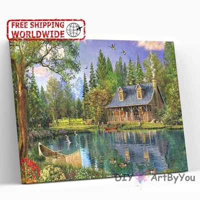 Lake House Paint By Numbers Canvas Art Artist Oil Kit Home Decor DIY - image 1 of 4