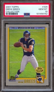 2001 Topps Drew Brees RC Collection #328 Rookie PSA 10 GEM Chargers Saints HOF - Picture 1 of 2