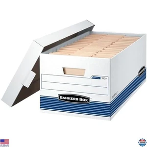 Bankers Box STOR/FILE Legal Storage Box with Locking Lid - White/Blue - 4-Pack - Picture 1 of 6