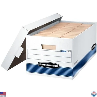 Bankers Box STOR/FILE Legal Storage Box with Locking Lid - White/Blue - 4-Pack - Image 1 of 4