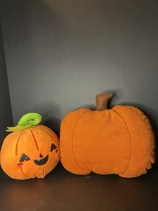 Set of 2 Plush Pumpkin Pillows Fall Halloween Decor Jack O’Lantern & Corduroy - Picture 1 of 7