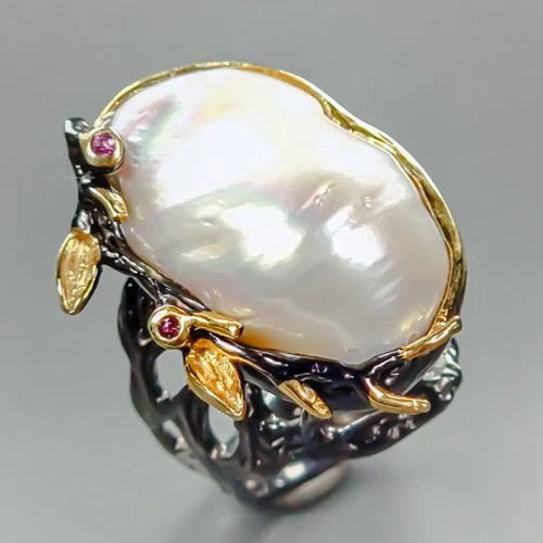 Gemstone Natural Baroque Pearl Ring 925 Sterling Silver Size 7.5 /R436938 - Image 1 of 4