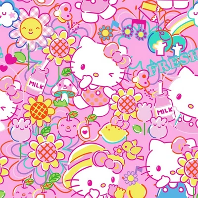 Tela Feline Drive HELLO KITTY Garden Doodle Rosa - Cuarto Graso (18"x22") FQ Foto 1 de 4