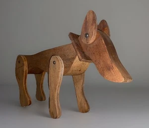 Vintage Primitive Hand Made 10-1/2” Wooden Folk Art Dachshund Dog Toy Figurine - Picture 1 of 13