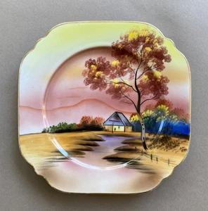 Vintage Noritake Square Plate – Pre-1937 “M” Mark Hand-Painted Scenic Sunset - Picture 1 of 4