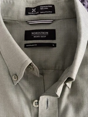 Camisa Nordstrom Hombre Verde Blanco Manga Corta Smartcare Talla L Sin Arrugas Foto 1 de 4
