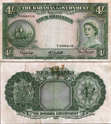 Bahamas 4 Shillings 1953 - 1963 Pick # 13 XF - Image 1 of 2