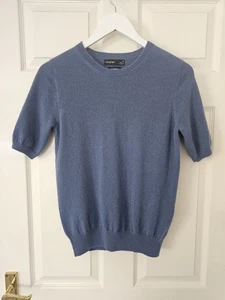 M&S Autograph Cashmere Jumper Short Sleeve Size 10 Slate Blue 100% Cashmere - Picture 1 of 9