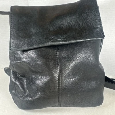 American Leather Co. Black Genuine Leather Adjustable Backpack Purse 8x10 - Image 1 of 4