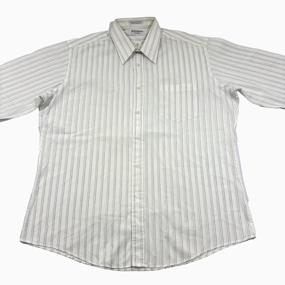 Camisa de vestir vintage YSL para hombre 17 34/35 blanca a rayas puño francés clásica premium Foto 1 de 4