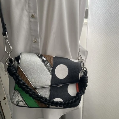 Bolso de Hombro Desigual Patchwork Cuero Lunares - Cartera Bandolera Multicolor Foto 1 de 4