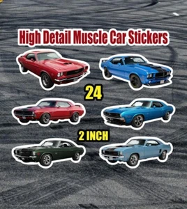 24-Piece High-Detail American Muscle Car Waterproof Vinyl Sticker Pack - 2 Inch - Picture 1 of 9