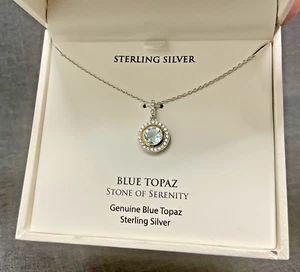 Macy & Co. Fine Jewelry SS w/Gen. Blue Topaz - Pend. Necklace  18” NWT - REDUCED - Picture 1 of 8